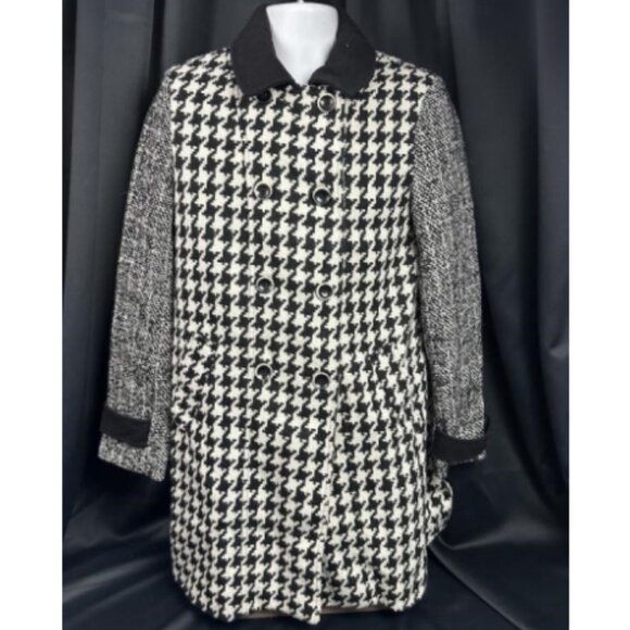 **Express** Women's Wool Blend Houndstooth Black White Double Breasted Peacoat M - Picture 1 of 11